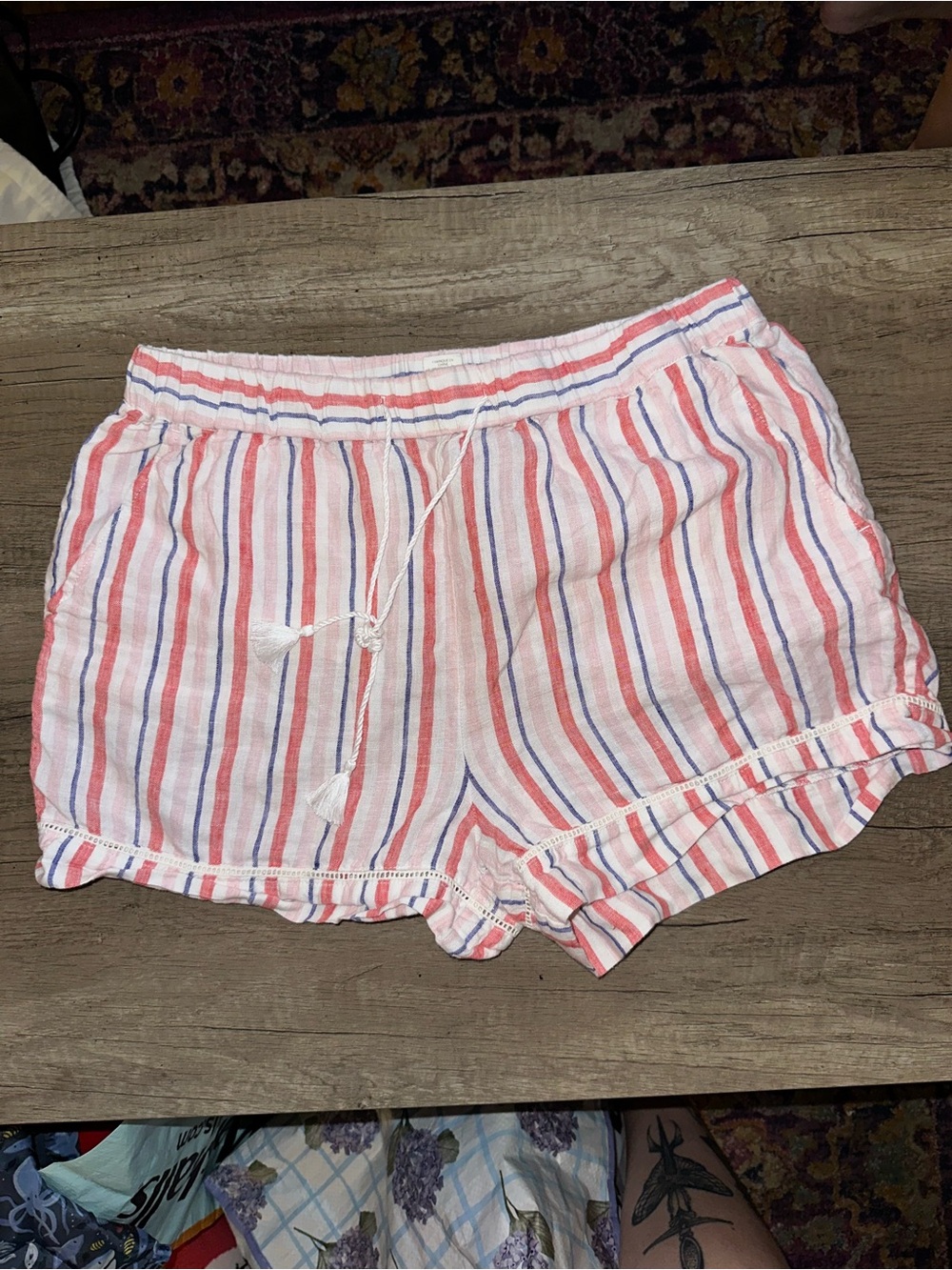 Striped Pink & Blue Women’s Casual Drawstring Shorts
